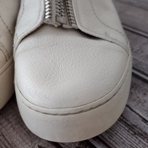 Frye | White Leather Lena Low Zip Sneaker Shoes Women's 8.5 - Picture 3 of 14